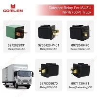 Dažādi releji (ECM relejs, gaisa kondicionēšanas relejs, skaņas signāla relejs, startera relejs, zibspuldzes relejs, tīrītāja relejs) ISUZU 700P NPR kravas automašīnām 8981671730 8972385400 8971730350 8970628150 8972649470 1834700600 8982339760 8970363591