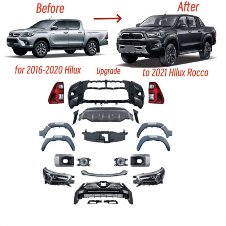 1 komplekts, uzlabots sejas pievilkšanas komplekts, kas paredzēts Toyota Hilux 2016.–2020. gada Facelift līdz 2021. gada Hilux Rocco stilam ar priekšējo lukturu aizmugurējo lukturu buferiem